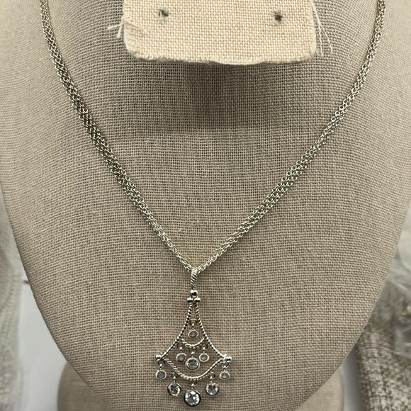 Vintage Diamonique Sterling Silver Chandelier Pendant Necklace, 16" - Picture 4 of 17